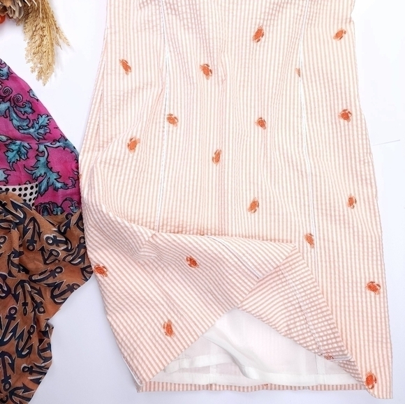 Bushwhacker Peach White Stripe Crab Seersucker Dress Sz 10 - Picture 13 of 14